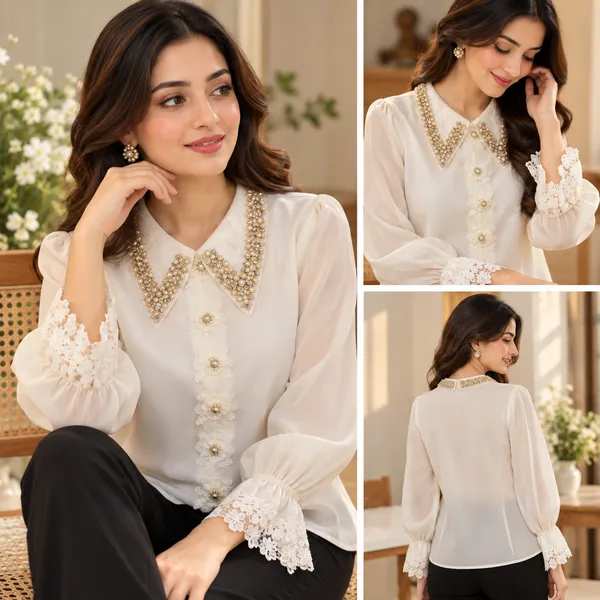 White_Embellished_Button_Down_Shirt_for_Women