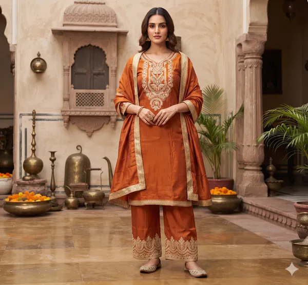 Rust_&_Gold_Embroidered_Silk_Kurta_Set_with_Palazzo_and_Dupatta