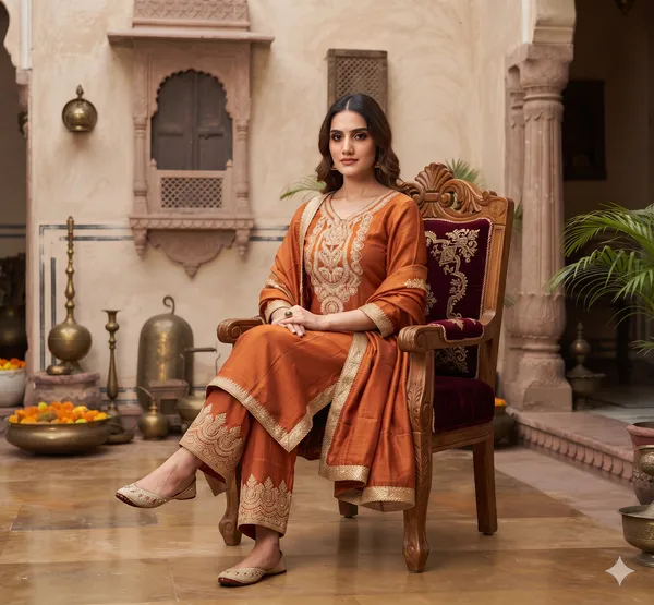 Rust_&_Gold_Embroidered_Silk_Kurta_Set_with_Palazzo_and_Dupatta