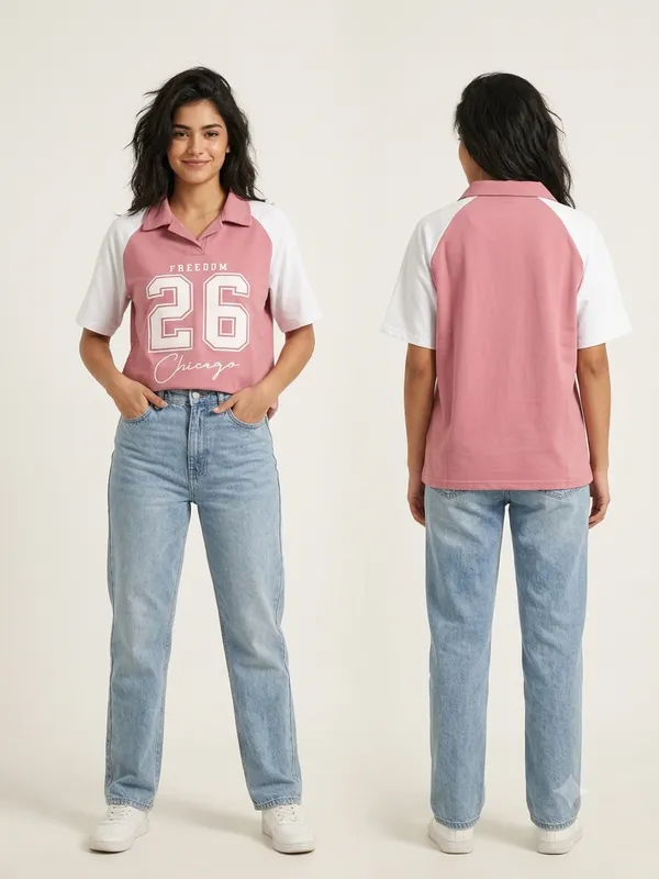 Pink_Colour_Block_Polo_T-Shirt_for_Women