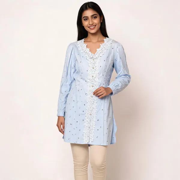 Light_Blue_Cotton_Relaxed_Embroidered_Kurti_For_Women