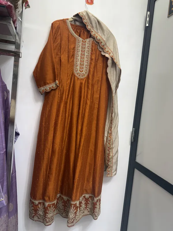 Brown_Embroidered_Straight_Kurta_Set_With_Dupatta_For_Women