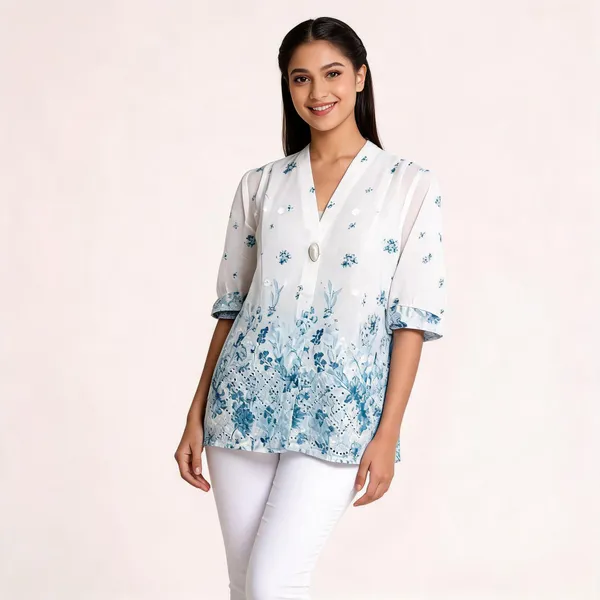 White_Cotton_Floral_Print_Straight_Kurti_For_Women