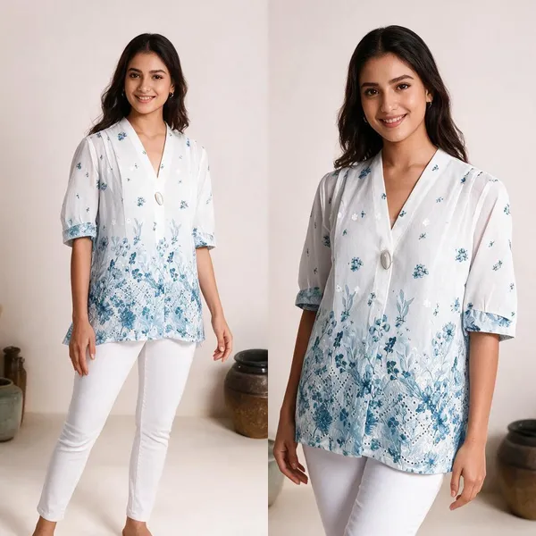 White_Cotton_Floral_Print_Straight_Kurti_For_Women