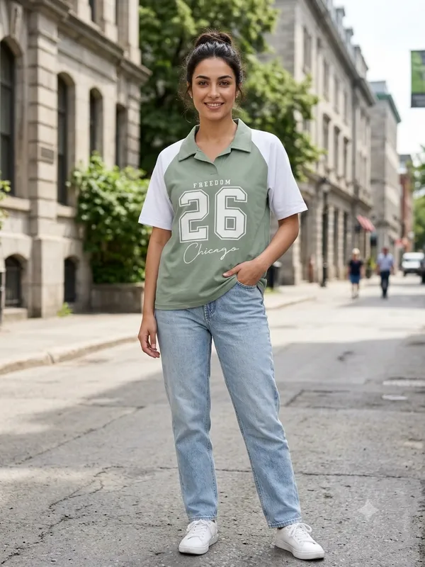 Sage_Green_Contrast_Sleeve_Polo_T-Shirt_for_Women