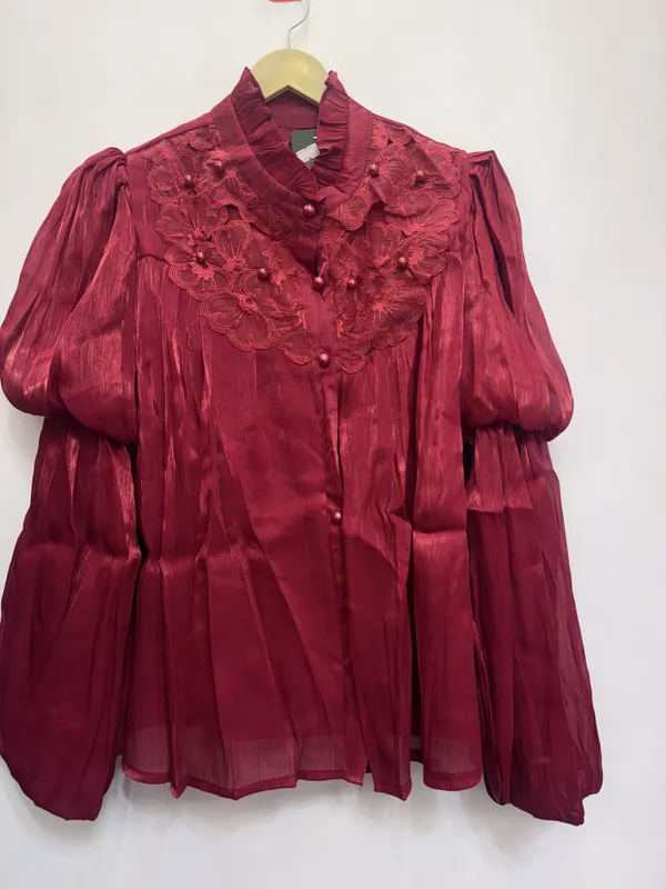 Burgundy_Satin_Puff_Sleeve_Embroidered_Top_for_Women