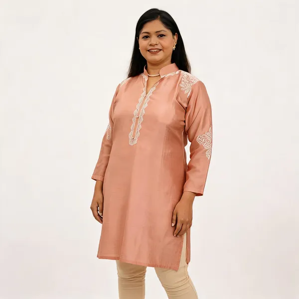 Peach_Dupion_Silk_Straight_Embroidered_Kurta_For_Women