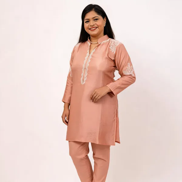 Peach_Dupion_Silk_Straight_Embroidered_Kurta_For_Women