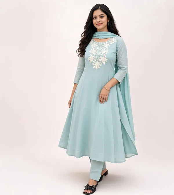 Light_Blue_Cotton_Blend_Anarkali_Embroidered_Kurta_Set_For_Women