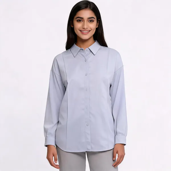 Grey_Rayon_Regular_Fit_Button_Down_Shirt_For_Women