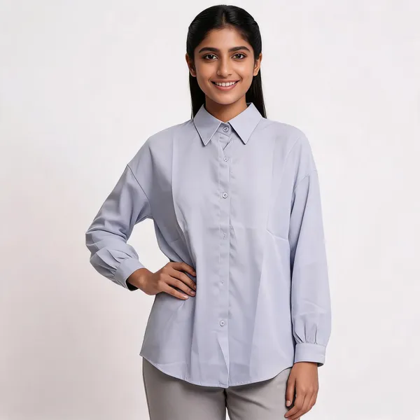 Grey_Rayon_Regular_Fit_Button_Down_Shirt_For_Women