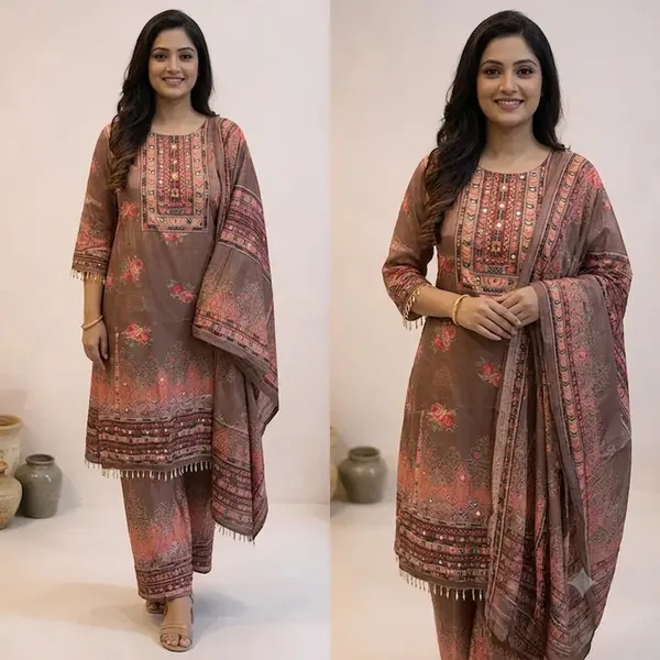 Brown_Organza_Straight_Printed_Suit_Set_For_Women