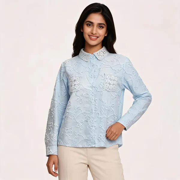 Light_Blue_Lace_Floral_Embroidered_Regular_Fit_Shirt_For_Women