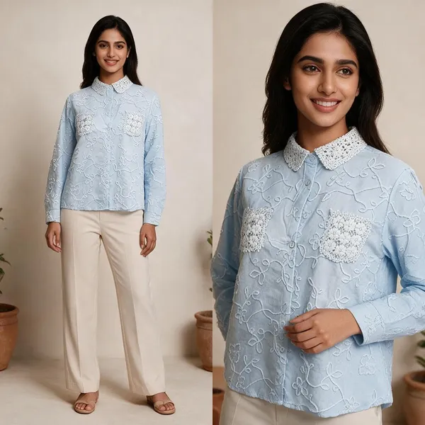 Light_Blue_Lace_Floral_Embroidered_Regular_Fit_Shirt_For_Women