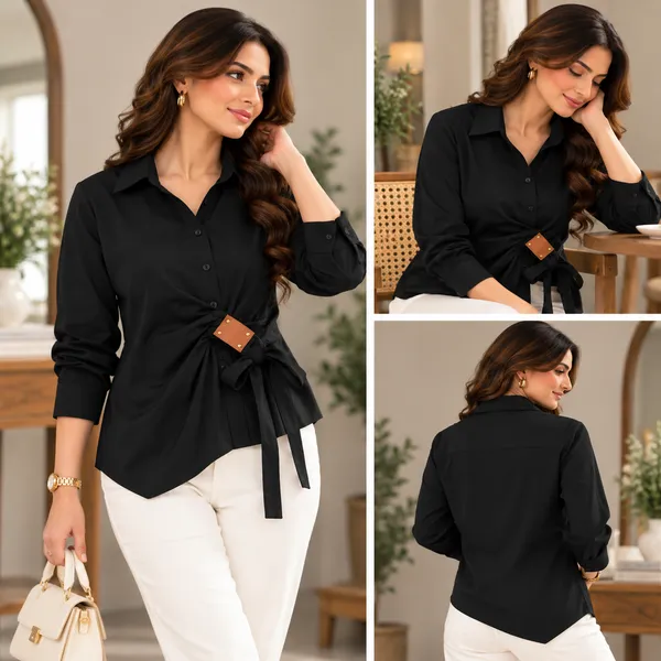 Black_Long_Sleeve_Tie_Waist_Shirt_for_Women
