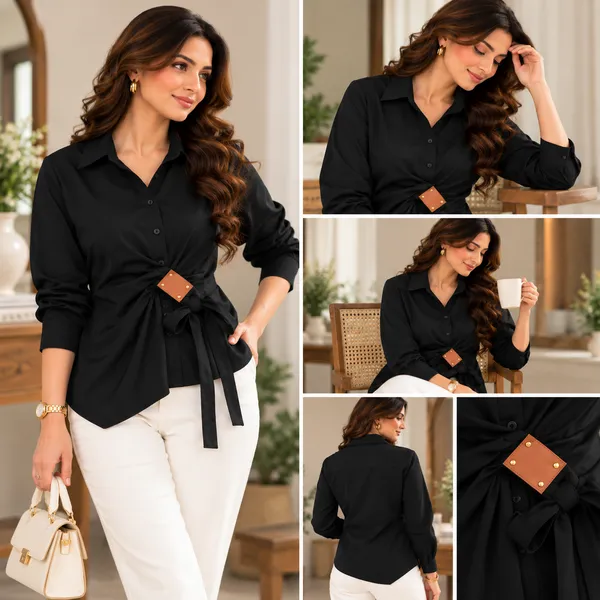 Black_Long_Sleeve_Tie_Waist_Shirt_for_Women