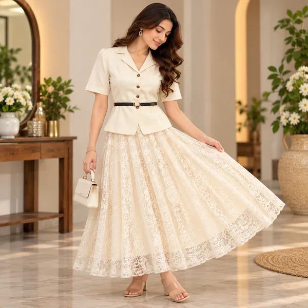 Cream_Satin_A-Line_Skirt_Set_for_Women