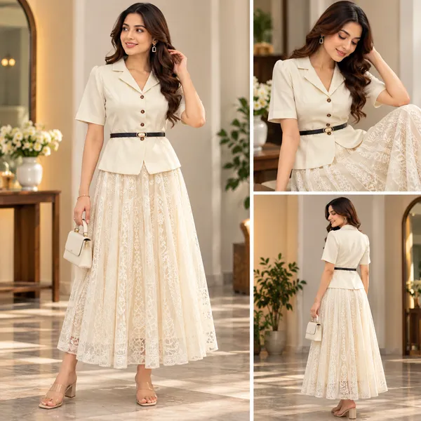 Cream_Satin_A-Line_Skirt_Set_for_Women