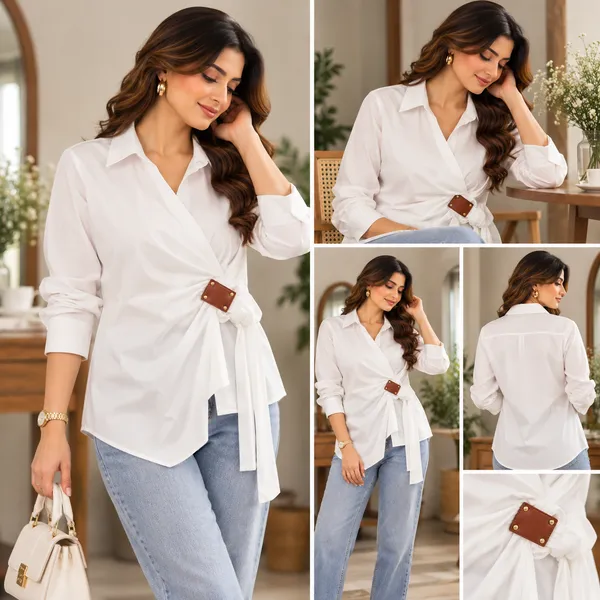 White_Long_Sleeve_Tie_Waist_Shirt_for_Women
