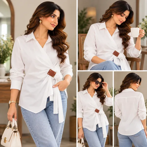 White_Long_Sleeve_Tie_Waist_Shirt_for_Women