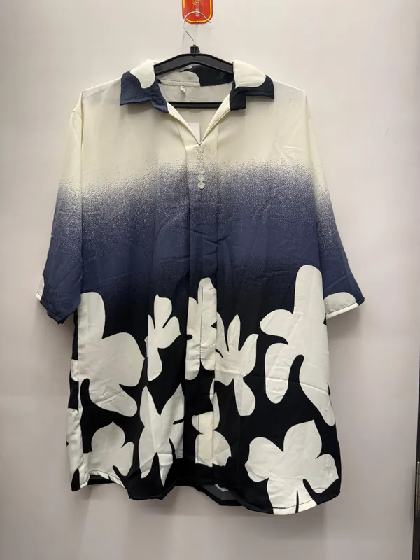 White_And_Navy_Gradient_Floral_Long_top_for_Women