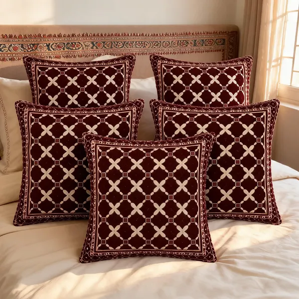Maroon_Geometric_Pattern_Cushion_Covers_Set_Of_5