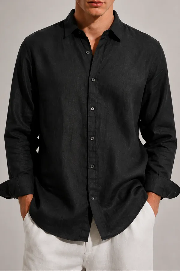 100_Linen_Black_Relaxed_Fit_Shirt