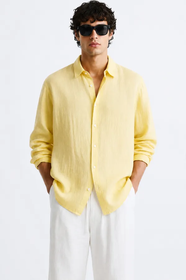 100_Pure_Linen_Yellow_Shirt