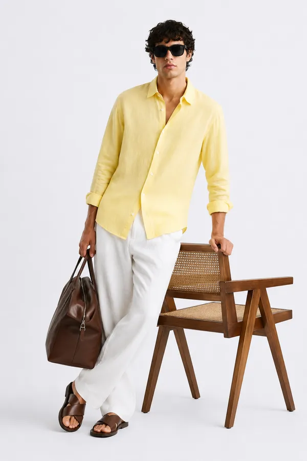 100_Pure_Linen_Yellow_Shirt