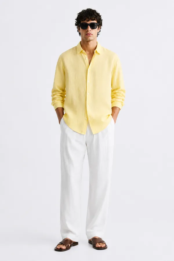 100_Pure_Linen_Yellow_Shirt
