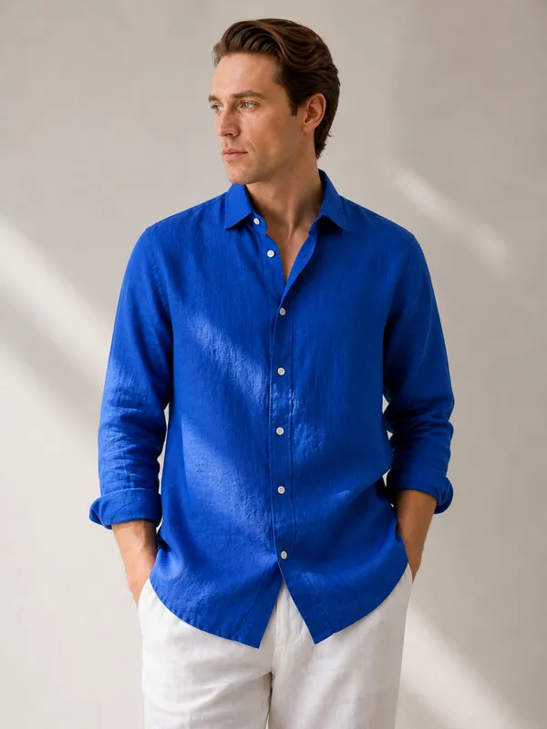 100_Pure_Linen_Royal_Blue_Shirt