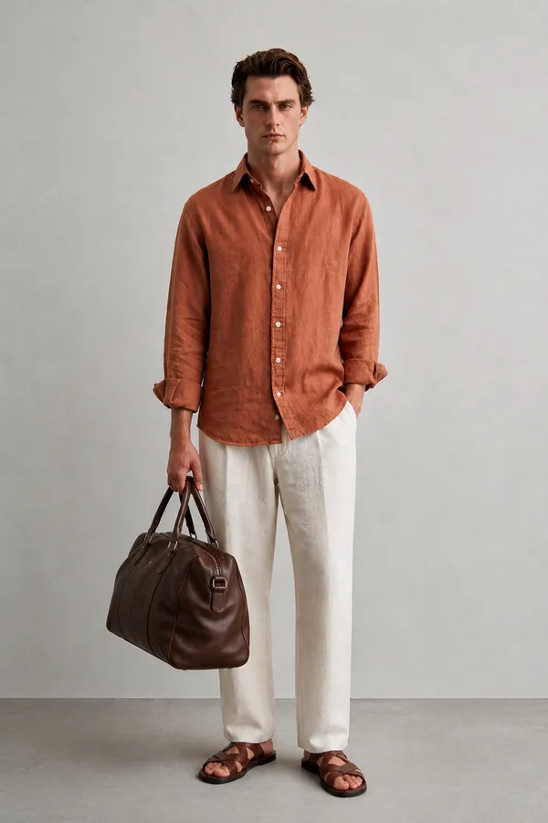 100_Pure_Linen_Brick_Brown_Shirt