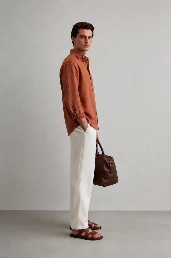 100_Pure_Linen_Brick_Brown_Shirt