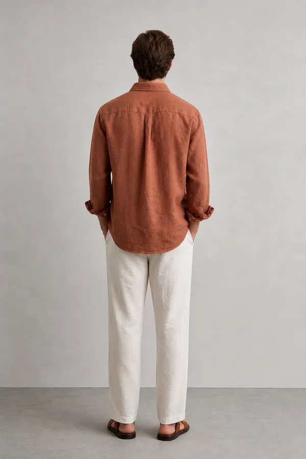 100_Pure_Linen_Brick_Brown_Shirt