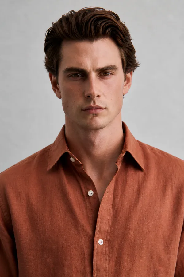 100_Pure_Linen_Brick_Brown_Shirt