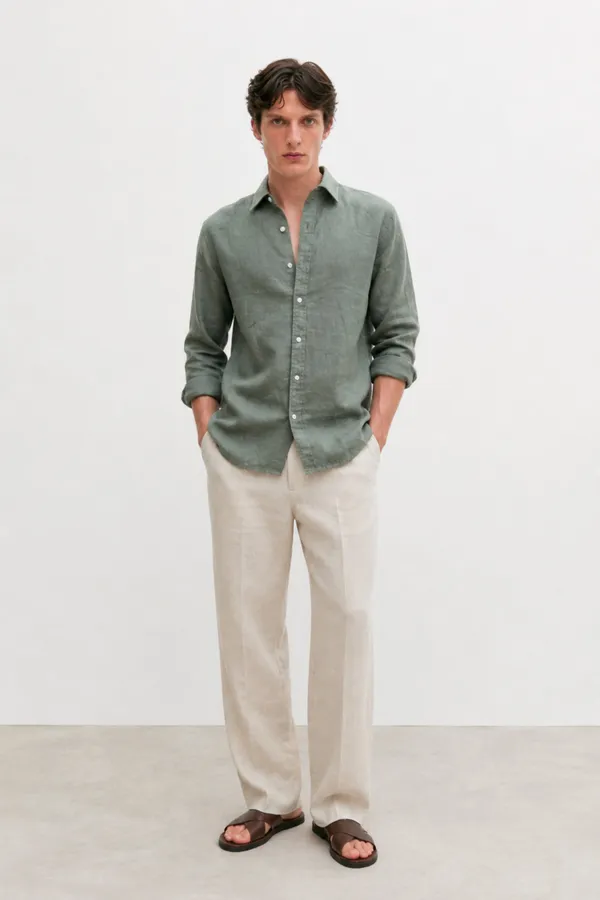 100_Pure_Linen_Olive_Green_Shirt