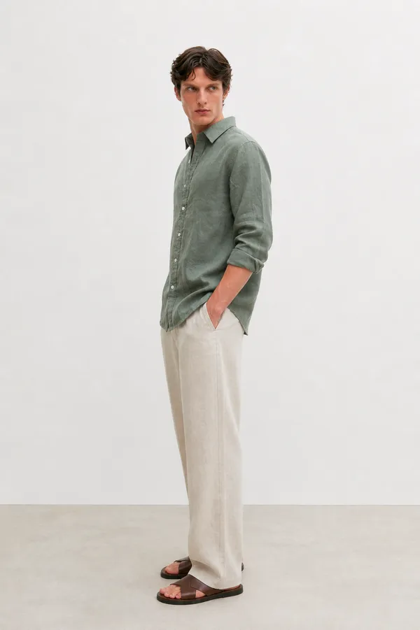100_Pure_Linen_Olive_Green_Shirt