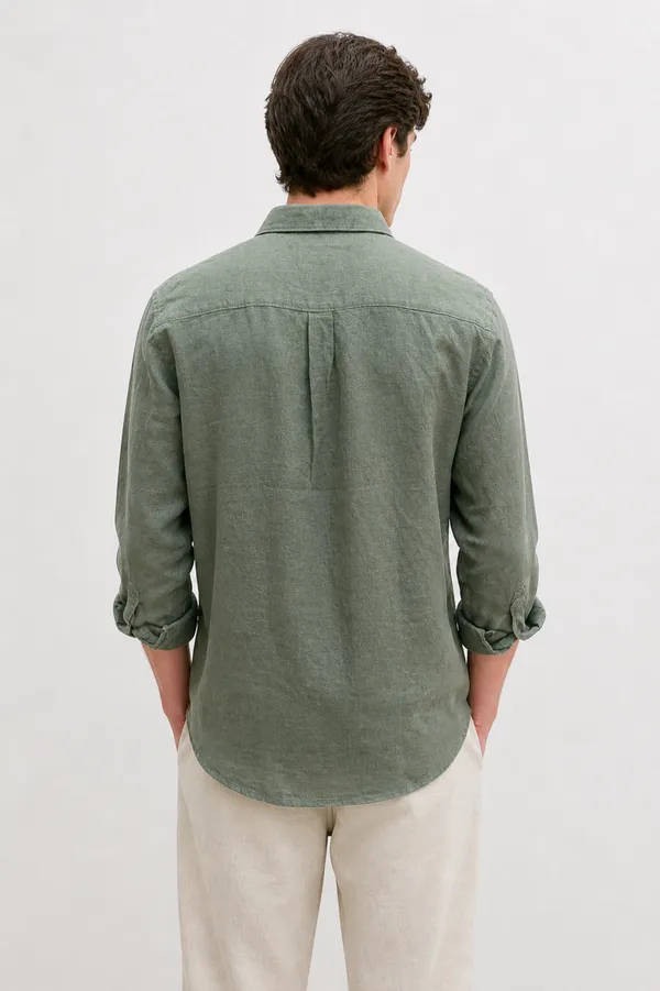 100_Pure_Linen_Olive_Green_Shirt