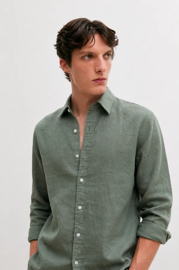100_Pure_Linen_Olive_Green_Shirt