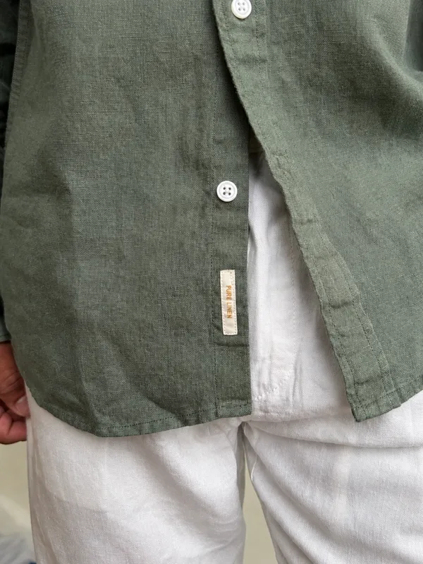 100_Pure_Linen_Olive_Green_Shirt