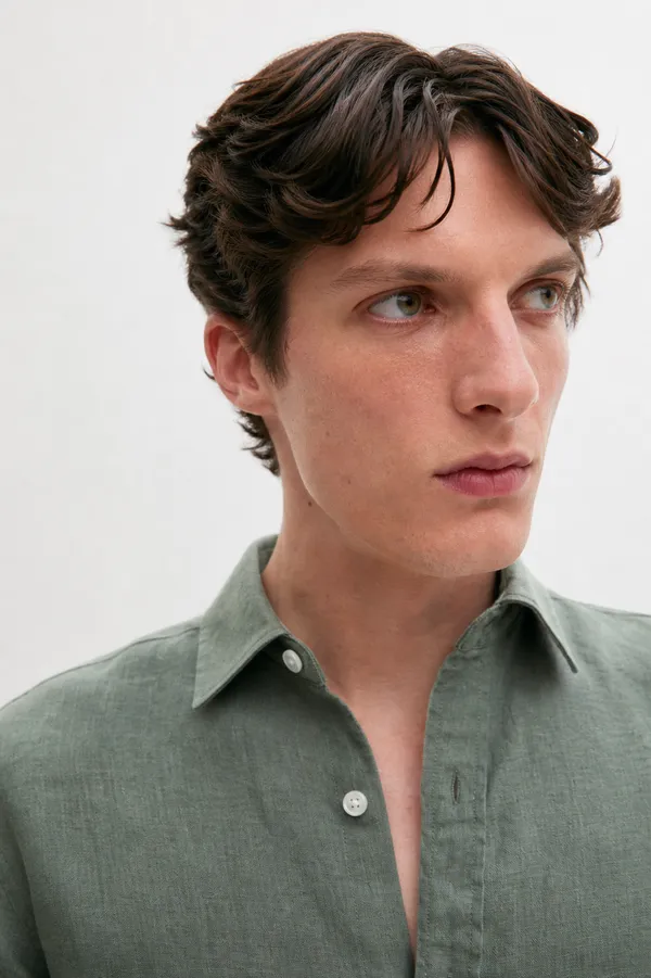 100_Pure_Linen_Olive_Green_Shirt