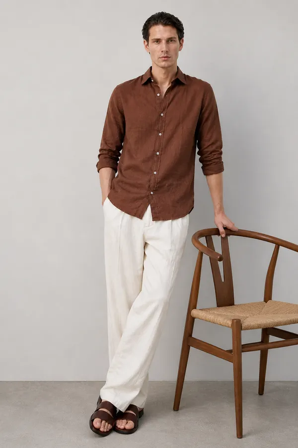 100_Pure_Linen_Brown_Shirt