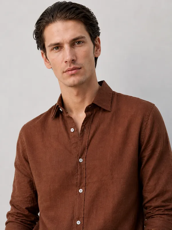 100_Pure_Linen_Brown_Shirt