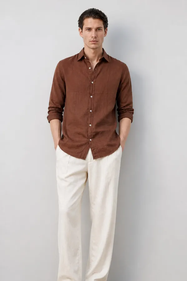 100_Pure_Linen_Brown_Shirt