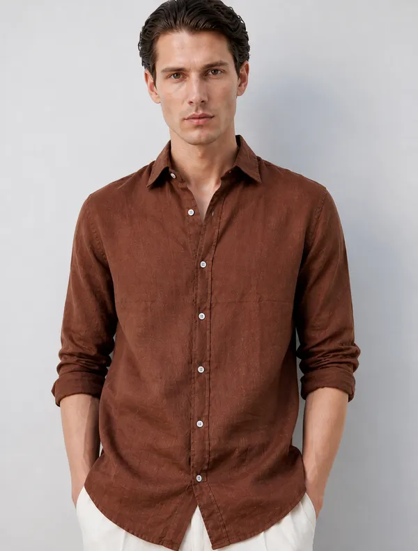 100_Pure_Linen_Brown_Shirt