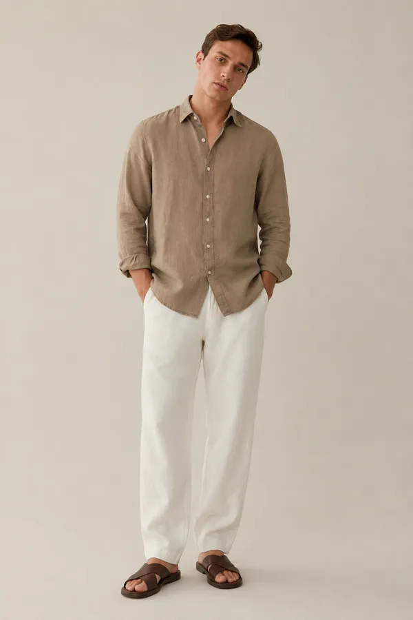100_Pure_Linen_Taupe_Brown_Shirt