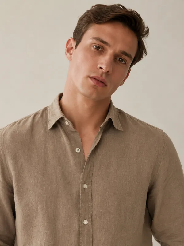 100_Pure_Linen_Taupe_Brown_Shirt