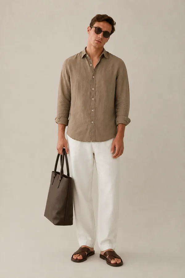 100_Pure_Linen_Taupe_Brown_Shirt