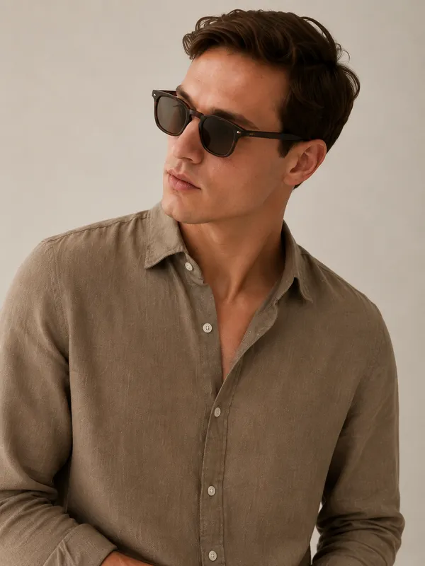 100_Pure_Linen_Taupe_Brown_Shirt