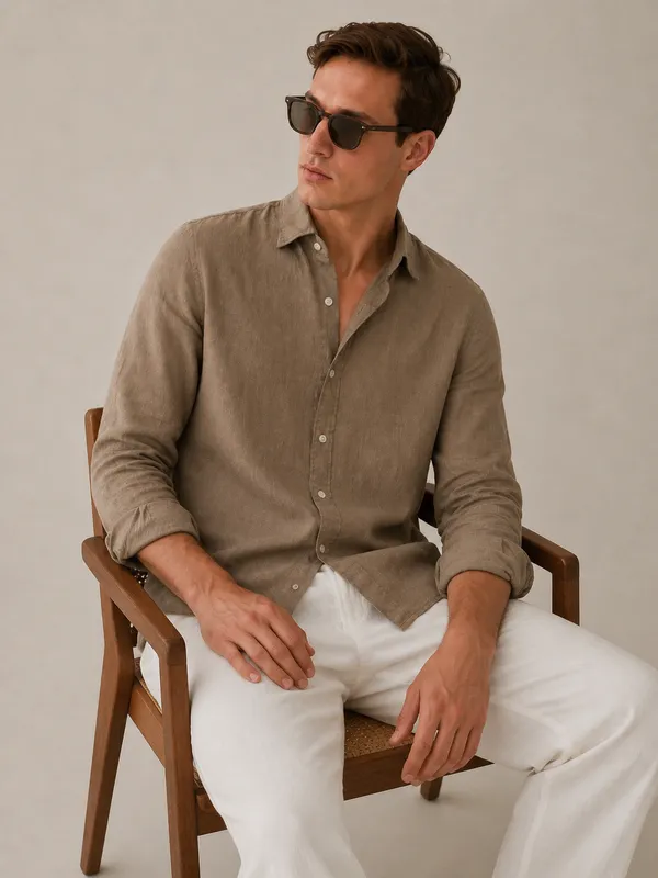 100_Pure_Linen_Taupe_Brown_Shirt
